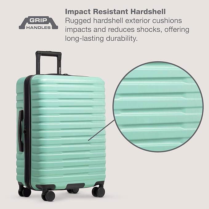 U.S. Traveler Boren Polycarbonate Hardside Rugged Travel Suitcase Luggage with 8 Spinner Wheels, Aluminum Handle, Mint, Carry-on 22-Inch, USB Port