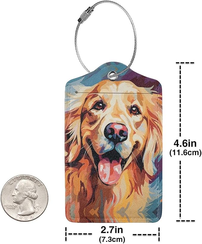 Dog Leather Luggage Tag with Stainless Steel Ring, Fun Name Id Card Cover Travel Bag Tag Set, Suitable for Travel Bag Luggage Women Men 4 PCS