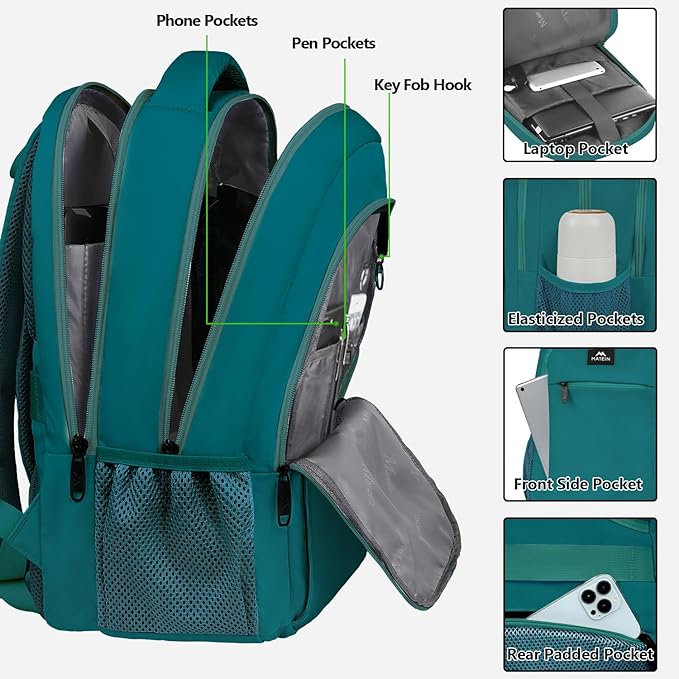 MATEIN Slim Laptop Backpack, Anti Theft 15.6 inch Computer Travel Backpack with USB Charging Port for Work College, Sturdy Water Resistant Daily Rucksack Bag Gifts for Men & Women, Peacock Blue