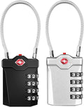 ZHEGE TSA Luggage Locks, Zipper Lock with Inspection Indicator, 4 Digit Cable Lock with 5.5 Inch Flexible Cable for Suitcase, Backpack, Baggage, Gym Locker, Toolbox (2 Pack, Black and Silver)