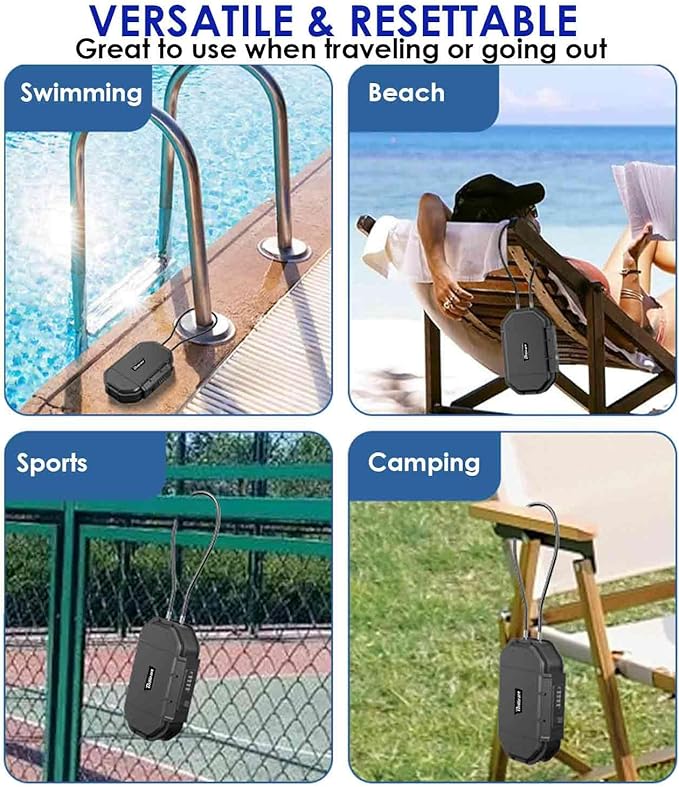 Waterproof Lock Box, Portable 4-Digit Combination Safe Boxes with Removable Cable, Anti-Theft Small Security Lockbox, Resettable Code Cash Case, Outdoor Key Hider for Travel, Gym, Hotel, Dorm, Beach