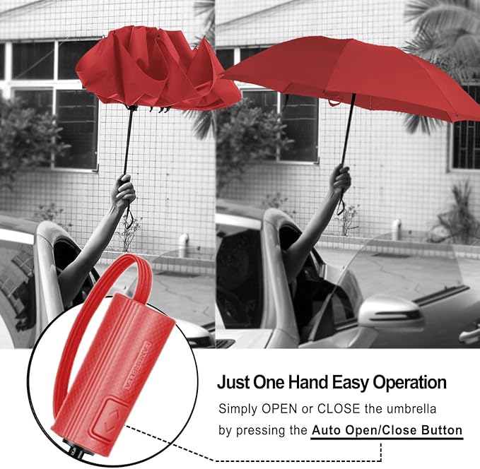 LANBRELLA Compact Reverse Folding Umbrella Auto Windproof Travel Umbrella
