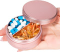 Small Pill Case 2 Compartment Metal Pill Box - Portable Travel Pill Container for Pocket or Purse, Waterproof Pill Organizer for Medicine Vitamin Fish Oil and Supplements