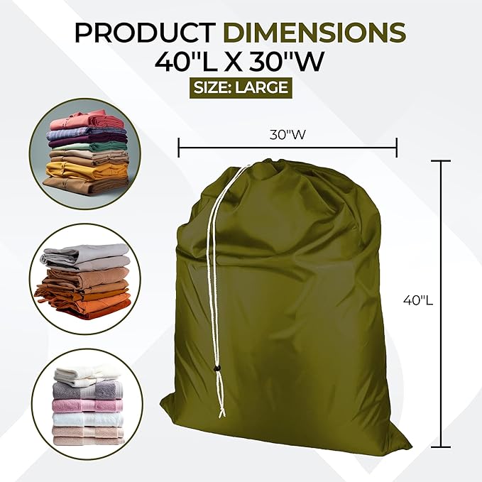 Laundry Bag with Locking Closure Drawstring – Extra Large Heavy Duty 100% Nylon, Large & Foldable Clothes Sack – Lightweight Dirty Laundry Organizer for Travel, Dorm, Gym – L 40" x H 50" (OLD GOLD)