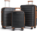 LIGHT FLIGHT Luggage Sets, 3 Piece Durable Suitcase Set with Spinner Wheels, 3 Pcs Hardside Lightweight luggage with TSA Lock, Large Checked Travel Suitcases, 20/24/28 Inch,Black/Brown
