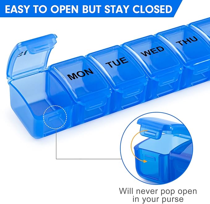 Small Pill Organizer 2 Times a Day, 2 Pack 7 Day Pill Box 1 Time a Day, Travel Friendly Day Night Vitamin Organizer, Weekly Pill Case Container