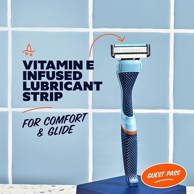 Dollar Shave Club | The Guest Pass Shave Set | 2 Swift Rinse Refill Cartridges, 1 Handle (Blue), 1 Razor Cover, Razors for Men
