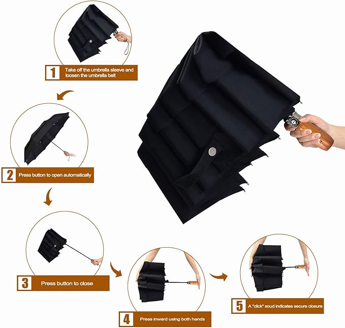 Lejorain Large Folding Golf Umbrella - Compact Mens Umbrellas Travel Rain and Windproof 54inch Collapsible Automatic Open Close Umbrella 210T Teflon Vented Double Canopy