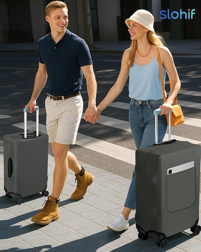 Slohif Luggage Cover for Suitcase Tsa Approved Protector - Luggage Sleeve Suit Case Cover Travel Stretch Large Baggage Case Protective Washable Fit 22-24 Inch Gray
