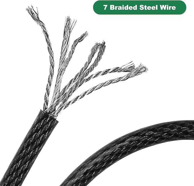 7 ft x 1/2" Heavy Duty Cut-Proof Security Cable | Flexible Vinyl-Coated Braided Steel with Looped Ends | Weatherproof Anti-Theft Locking Cable for Bikes, Gates, Kayaking & Outdoor Equipment