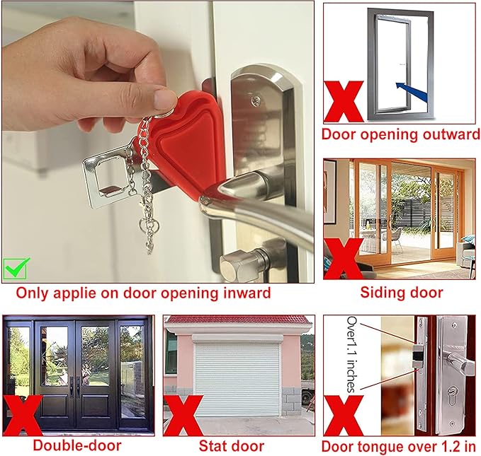 MBBEST Portable Door Lock & Door Stop Alarm,Dual Protection Security Devices Pocket Door Stopper Self Defensey Tools for Hotel Travel Home Apartment House, Red/Black
