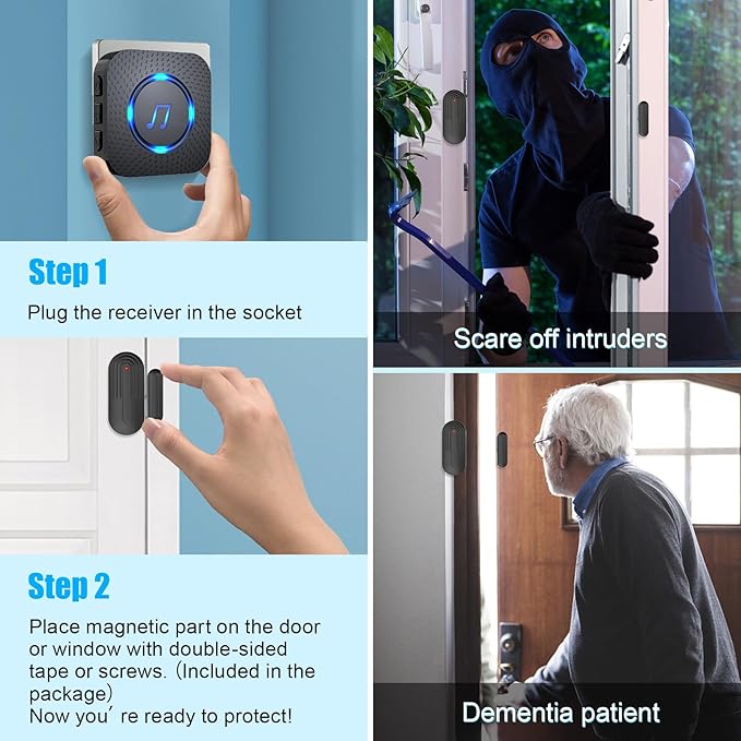 SanJie Door Chime, Wireless Door Chimes When Door Open Entry for Business/Home/Office/Store (500ft Range 26 Chimes Adjustable Volume)