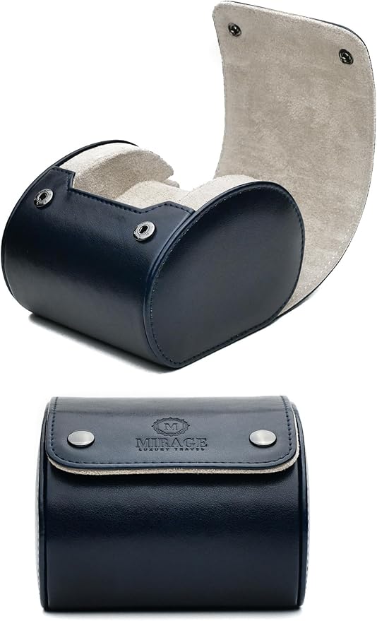 Black/Ivory - 1 Watch Travel Case for Men - Single Watch Case Storage - Gift Idea Travel Accessory - Jade Black/Ivory - Mirage Watch Roll Cases Vegan Leather
