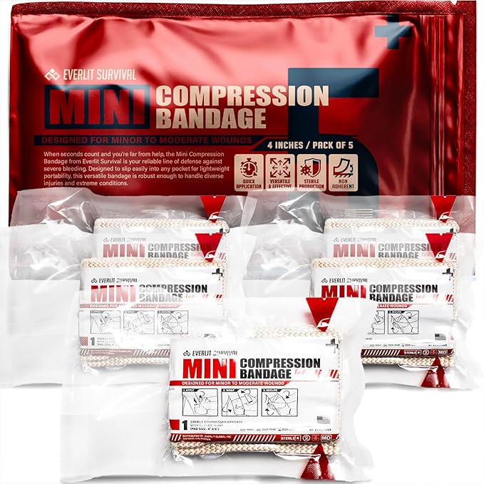 EVERLIT Mini 4 x 6 Inch Emergency Bandage Compression Trauma Pressure Wound Dressing Sterile Vacuum-Sealed for Bleeding Control, Gun Shot, Medical Kit, First Aid IFAK (5)