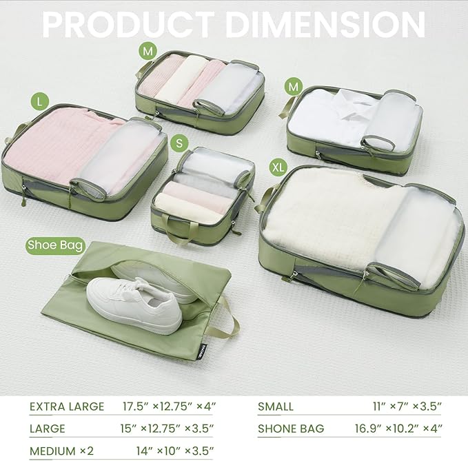 BAGAIL 6 Set Ultralight Compression Packing Cubes Packing Organizer for Travel Accessories Luggage Suitcase Backpack