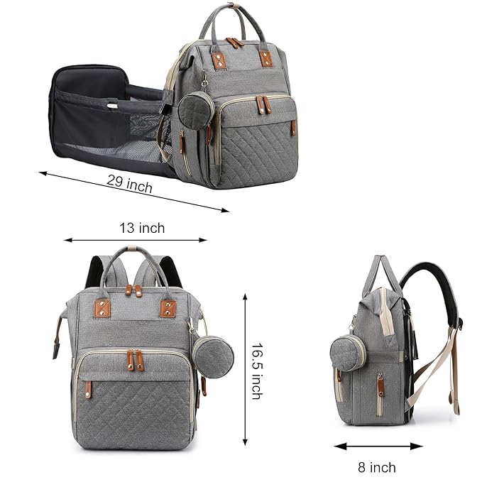Diaper Bag, Backpack with Changing Station, Waterproof Baby Bag for Boys & Girls, USB Charging Port for Parents, Travel Backpack Baby Essentials & Lovely Baby Shower Gifts, Grey