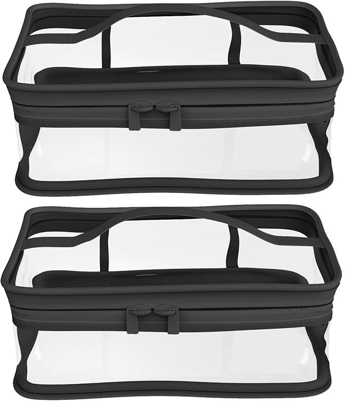 Black Transparent Cosmetic Bag Waterproof Handbag Portable Travel Work Make Up Kit Double Zipper Storage Bag, 2 PCS