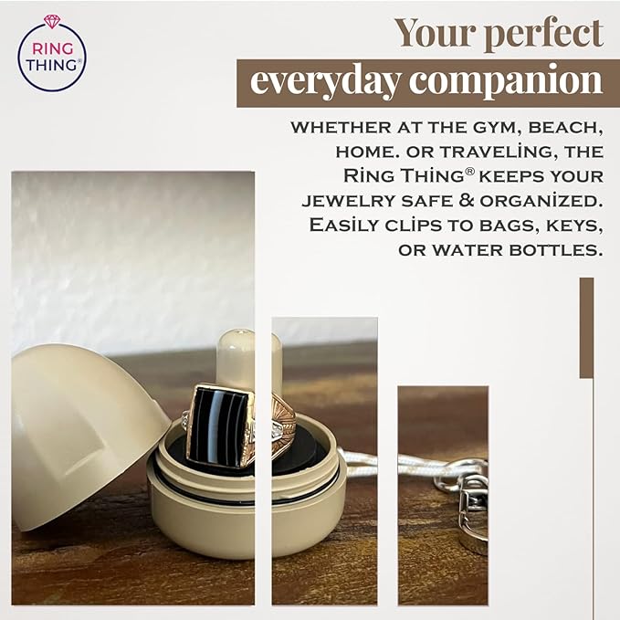 RING THING - Ring Holder Keychain, Jewelry Organizer and Storage, Portable Waterproof Ring Holder, Pill Box Keychain Container, Gym Accessory, and Travel Ring Case (Khaki)