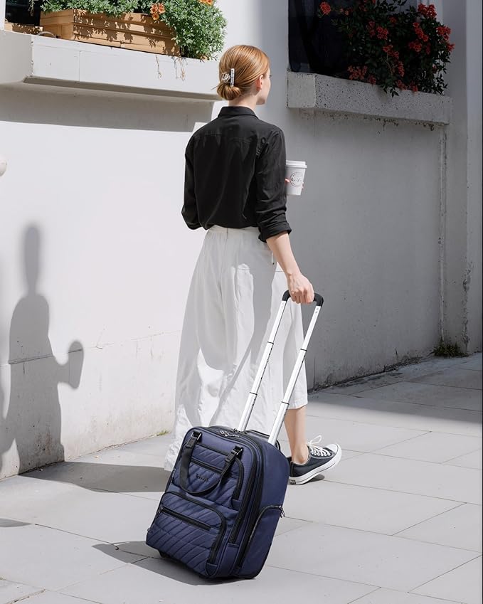 LUGGEX Underseat Carry On Luggage with Wheels, Stylish Lightweight Under Seat Luggage, Soft Sided Personal Item Suitcase for Short Trip (Blue Black, 16 Inch)