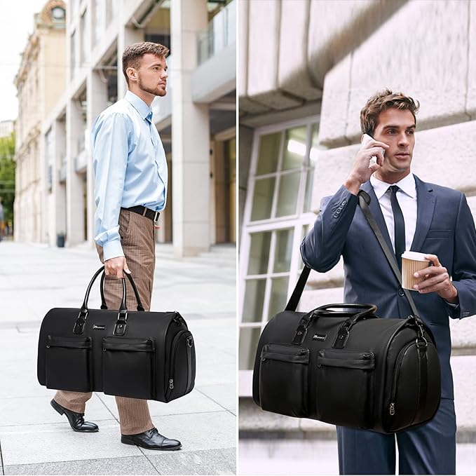 Modoker Garment Bags for Travel Carry on Duffle Bags for Airplane Weekender Suit Bags for Men Travel,2 in 1 Travel Duffel ang Garment Bags for Hanging Clothes,Black