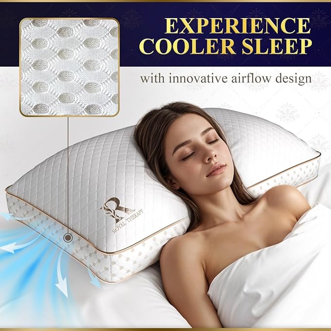 Royal Therapy 2-Pack Queen Memory Foam Pillow, Adjustable Shredded Odor-Free Pillow for Neck & Shoulder Pain Relief, Support for Back, Stomach, Side Sleepers, AirFlowPRO