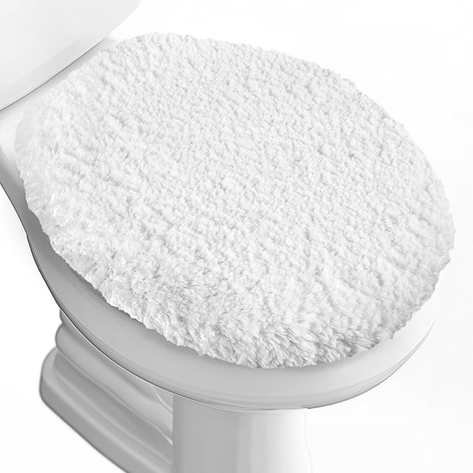 Microfiber Elongated Toilet Seat Cover 19.5"x 15" Machine Washable Solid Toilet Lid Cover Adjustable Rubber Backing Fits Most 18-19.5" L x 14-16" W Elongated Toilet Seat