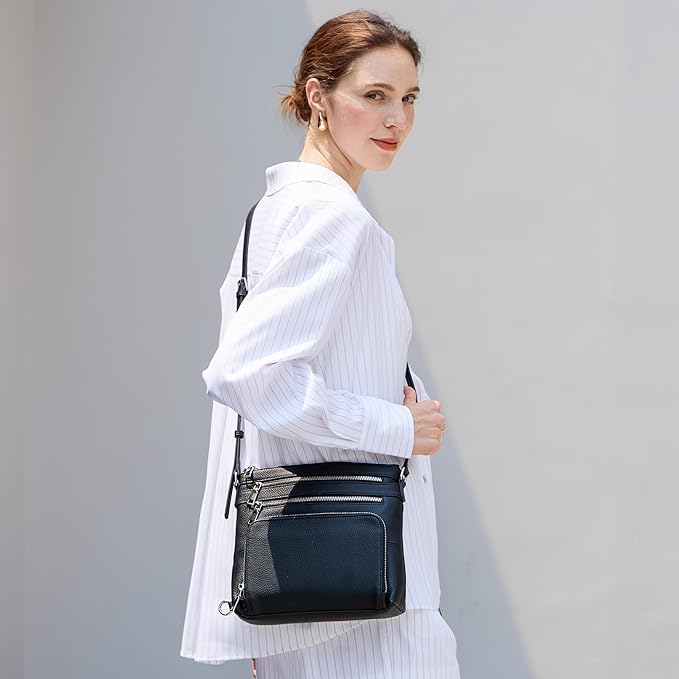 befen Genuine Leather Crossbody Bags for Women, Lightweight Medium Anti-Theft Shoulder Purse with Built in RFID Wallet