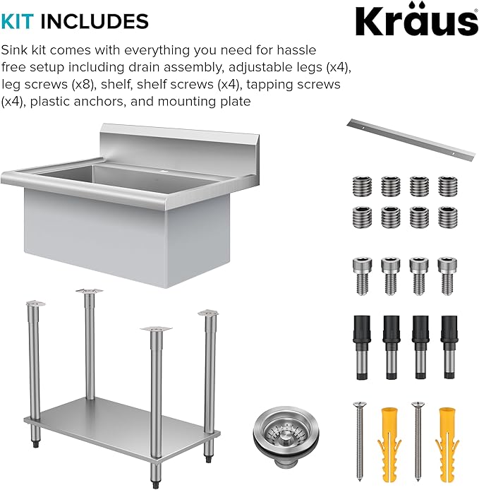 KRAUS Standart Pro 32 Inch 18-Gauge Stainless Steel Scullery Sink, 24 Gallon Freestanding Commercial Style Single Bowl Laundry & Utility Sink, KHS230-32