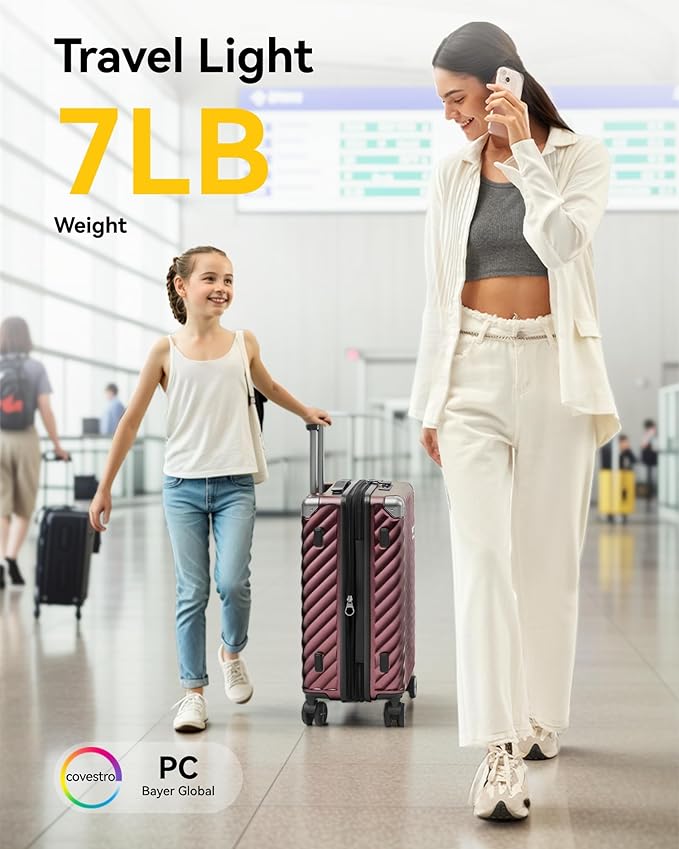 LUGGEX Luggage with Spinner Wheels, Polycarbonate Expandable Hard Shell Suitcase, Carry On 20 Inch, Cherry