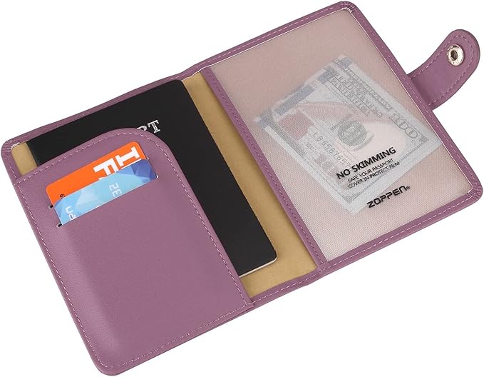 ZOPPEN Passport Holder Women, Passport Cover Travel Wallet Rfid Blocking Passport Wallet Cover Case Travel Essentials Document Organizer, Elegant Purple