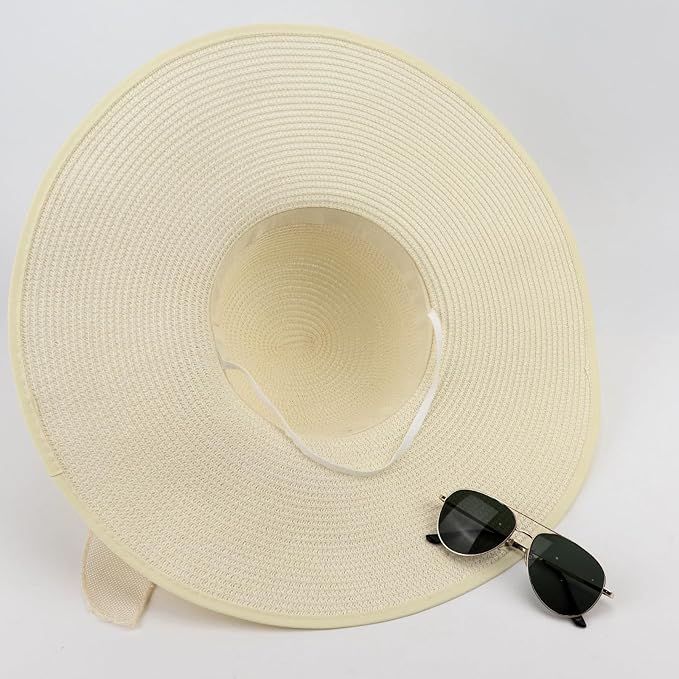 DRESHOW Beach Hats for Women Big Straw Wide Brim Summer Hat Floppy Foldable Roll up Cap Sun Hat UPF 50+
