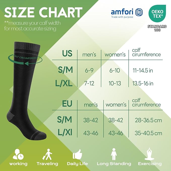 Bamboo Viscose Compression Socks for Women & Men (3 Pairs) 15-20 mmHg Knee High Support for Nurses, Travel, Pregnant