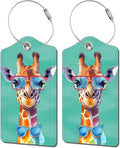 2 Pack Luggage Tag for Suitcase, Cute Unique Leather Bag Tags Identifiers Privacy Cover ID Label with Durable Steel Loop for Women Men Kids Girls Travel，GiraffeF