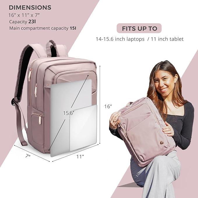 Swissdigital Design Laptop Backpack For Women,College Bookbags With USB Charging Port,Cute Computer Backpacks For Work Business,Pink | KATY ROSE