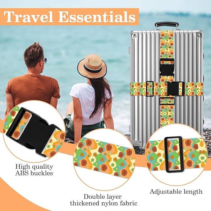 Luggage Straps for Suitcases TSA Approved, Luggage Identifiers for Suitcase, Adjustable Suitcase Strap for Baggage Security with Cute Patten, Travel Necessary Accessories (Rainbow Flower)