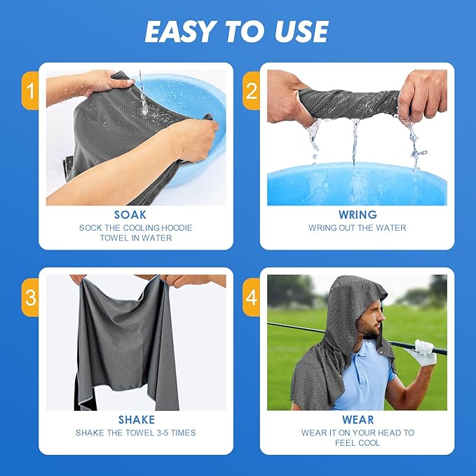 3 Pack Cooling Hoodie Towels for Neck and Face, UPF 50 Sun Protection & Instant Cooling, Ice Towels for Hot Weather, Soft Breathable Towel for Sport, Work Out, Gym, Camping & More Activities