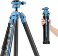 Fotopro Carbon Fiber Tripod 60 Inch 360 Degree Ball Head Quick Release Plate Lightweight Travel Tripod, Max Loads up to 17.6lbs, Blue
