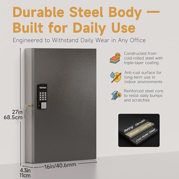 96 Key Lock Box(Plus) Wall Mount, Smart Key Cabinet One Time Password/APP Bluetooth/Fixed Code/Wi-Fi Remote/Key Unlock, Security Key Holder Box, Key Management for Valets, Realtors, Office, Hotel