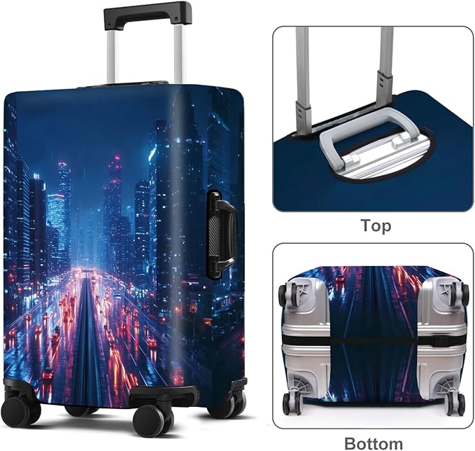 Luggage Cover Washable Suitcase Protector Anti-scratch Suitcase cover Fits 20-34 Inch Luggage (City Night, S(20-22inch suitcase))