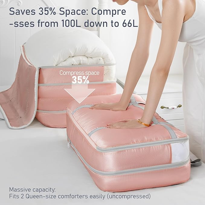 DIMJ Large Comforter Storage Bag with Handls, 100L Washable Blanket Storage, Compression Packing Totes Moving Bags With Zipper, Space Saving Containers For Pillow, Clothes, Bedding, 2 PCS