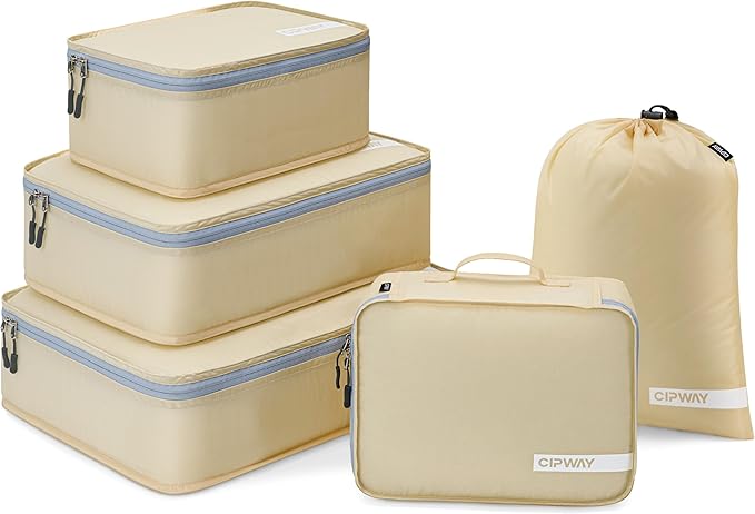 Cipway 5 Set Packing Cubes for Travel Suitcase Organizer for Accessories Luggage Carry On Suitcase Lightweight Vanilla Cream
