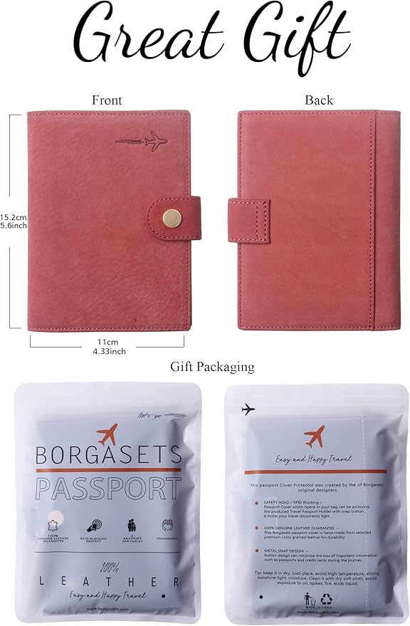 Genuine Leather Passport Case, RFID Passport Cover with Credit Card Holder for Women and Men Family ID Travel