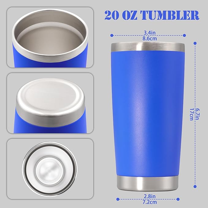 20 oz Tumbler with lid Double Wall Vacuum Insulated Tumblers Stainless Steel Coffee Mug Travel Coffee Tumbler Powder Coated Tumbler Cup Keep Hot&Cold - (Dark Blue 1 Pack)