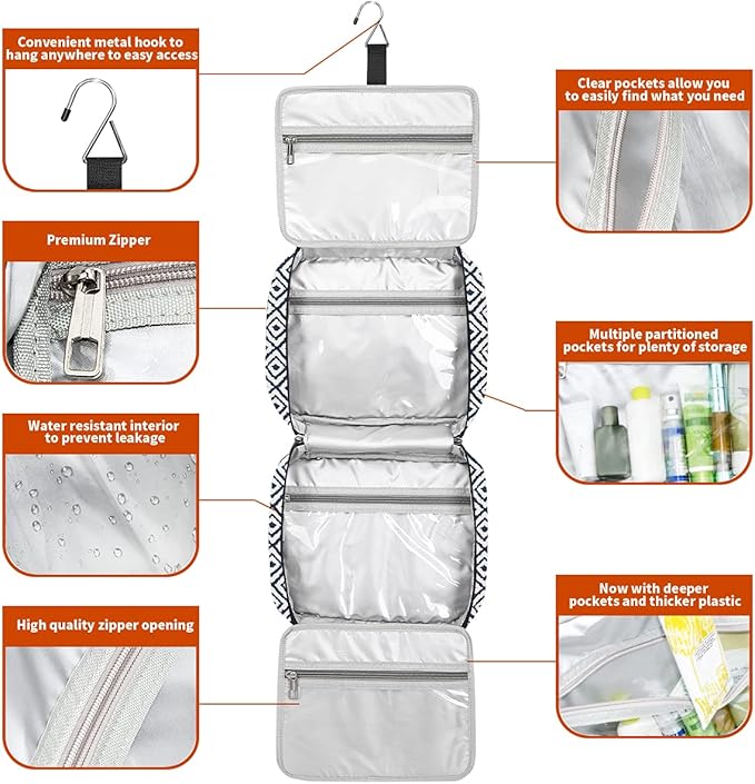 Hanging Travel Toiletry Bag,Large Capacity Cosmetic Travel Toiletry Organizer for Women with 4 Compartments & 1 Sturdy Hook,Perfect for Travel/Daily Use/Christmas