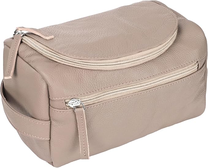ELIZO Premium REAL Leather Toiletry Bag for Men Dopp Kitt Hanging Mens Toiletry Large TSA Toiletries Bag Shaving Grooming Bag Organizer Cream