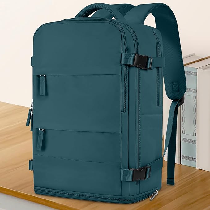 coowoz Large Travel Backpack For Women Men,Carry On Flight Approved,Hiking Waterproof Outdoor Sports Rucksack Casual Daypack Fit 15.6 Inch Laptop Shoes Compartment (Peacock Blue)