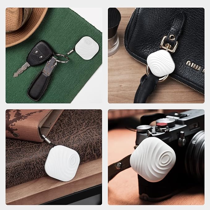 Key Finder, Bluetooth Tracker Item Locator with Key Chain for Keys Pet Wallets or Backpacks and Tablets, Batteries Include (1 White & 1Gray, 2 Pack)