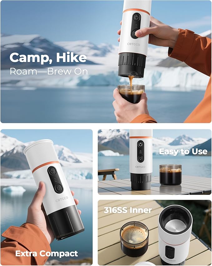 Portable Espresso Maker 20 Bar Self‑Heating & Auto-off | 13500 mAh Battery Brews 8 Shots | 12 V Mini Coffee Machine Compatible with Nespresso Original Pods | Car/Travel/Camping