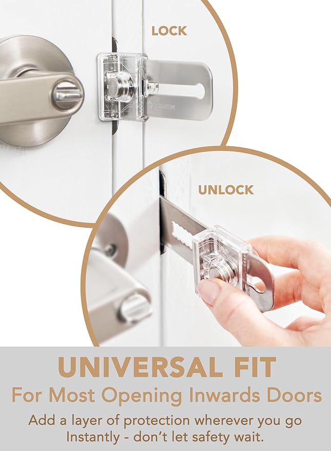 Greatim Portable Door Lock for Travel Hotel Safety, Stainless Steel Security Lock, Compact Safety Lock for Room Door, Universal Portable Travel Door Lock for Room Security
