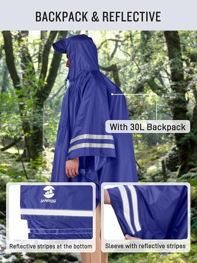 SaphiRose Hooded Rain Poncho Waterproof Raincoat Jacket for Men Women Adults